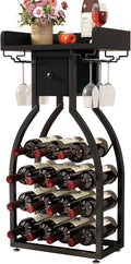 IBUYKE Wine Rack Freestanding Floor,Wine Storage 15 Bottles Bottle Rack with Glass Holders, Mini Bar Wine Cabinet with Storage Drawer for Home Bar Kitchen Dining Room,Black,UTMJ908B-Ruum Studio Home