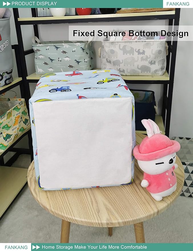 FANKANG Square Nursery Hamper Storage Bins Canvas Laundry Basket Foldable with Waterproof PE Coating Storage Baskets Gift Baskets for Children, Office, Bedroom, Clothes（Square-Car ）-Ruum Studio Home