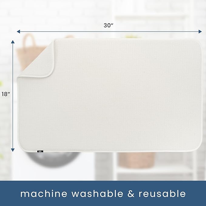 S&T INC. Dish Drying Mat Jumbo, 18” x 30”, Absorbent Microfiber Kitchen Counter Mat, Dish Drying Pad for Dishes, Utensils, Pots and Pans, Jumbo, Cream-Ruum Studio Home
