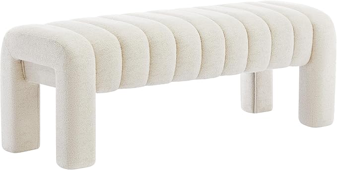 43.3" Bedroom Bench, Upholstered Entryway Bench, Modern End of Bed Ottoman with Solid Wood Legs and Adjustable Foot Pegs for Entryway, Dining Room and Living Room (Beige Linen)-Ruum Studio Home