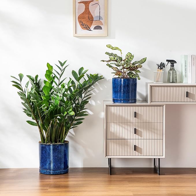 vancasso Ceramic Planters, Plant Pots for Indoor Plants, 6.25+8.25+10.25 Inch Ceramic Pots for Plants, Flower Pots with Drainage Holes (Blue, 6.25+8.25+10.25 Inch)-Ruum Studio Home