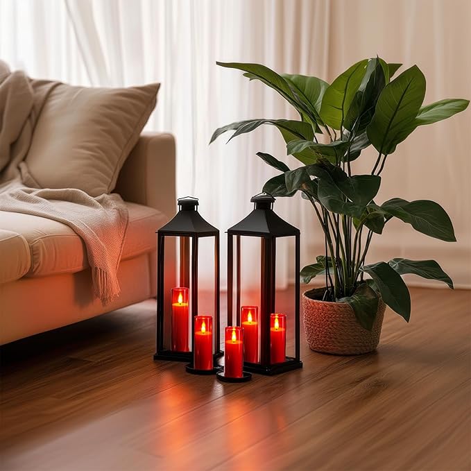 Amagic Christmas Red Flameless Candles, Battery Operated Candles with Remote and Timer, Acrylic Flickering LED Candles for Thanksgiving Decor, D2.2''xH5''6" 7", Set of 9-Ruum Studio Home