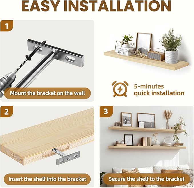 Floating Wall Shelves 2-Pack - 36-Inch Rustic Wooden Shelves for Storage and Décor, Easy Installation for Living Room, Bedroom, and Kitchen-Ruum Studio Home