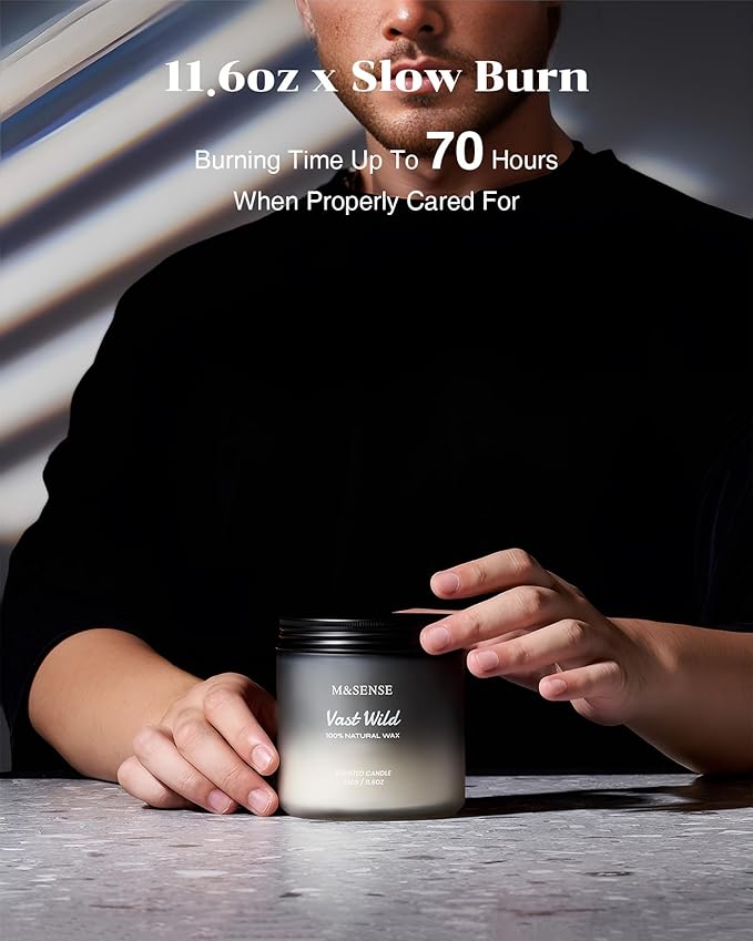 M&SENSE Sage Citrus Scented Candles for Men, 2 Wick 11.6oz Slow Burn 70 Hours Large Natural Soy Wax Clean Candle, Black Candle Luxury Manly Candles Home Fragrance Holiday Candle for Him-Ruum Studio Home