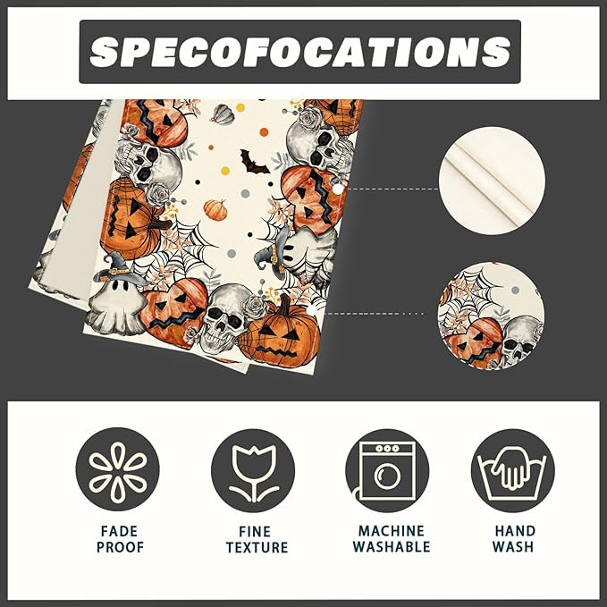 XCHI Spooky Skeleton Ghost Pumpkin Halloween Table Runner Party Table Decoration for Home Kitchen Dining Holiday Decor 13x72 Inch-Ruum Studio Home
