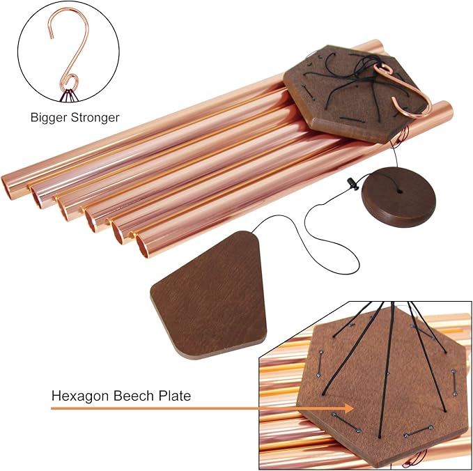 Wind Chimes Outdoor Large Deep Tone, 44 Inch Sympathy Wind Chime Outdoor, Memorial Wind-Chime with 6 Tuned Tubes, Elegant Chime for Garden, Patio, Balcony and Home Decor, Rose Gold-Ruum Studio Home