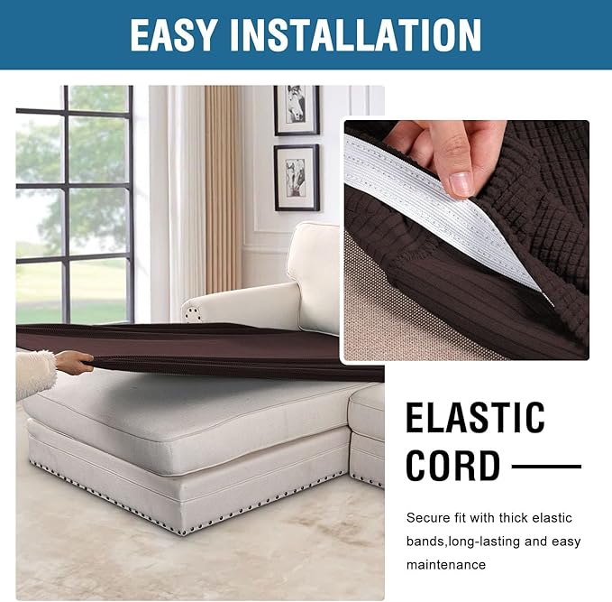 H.VERSAILTEX Super Stretch Individual Chaise Cover Sectional Couch Covers for L Shaped Sofa Both Left/Right Featuring Thick Jacquard Textured Twill Fabric (1 Piece Chaise Cover Large, Chocolate)-Ruum Studio Home