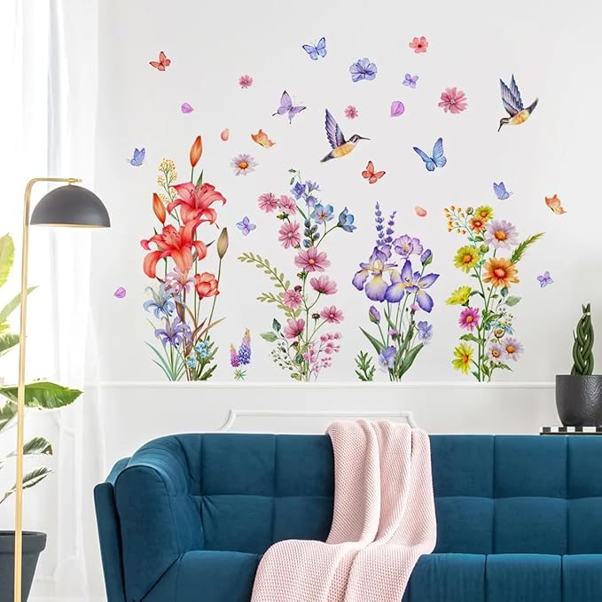 Set of 40 PCS Hello Spring Summer Window Cling Sticker Daisy, Sunflower, Birds, and Butterfly Window Stickers, Spring and Summer Decor, Home, Shop Window Glass Display Stickers (Floral with Birds)-Ruum Studio Home