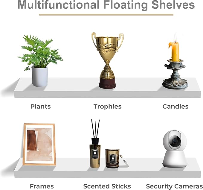 Sorbus Floating Shelves for Wall - 35 Inch Long Bathroom Shelves, Wall Decor for Bedroom, Kitchen, Living Room & Book Storage - Mounted Floating Shelf with Invisible Brackets (White, 2 Pack)-Ruum Studio Home