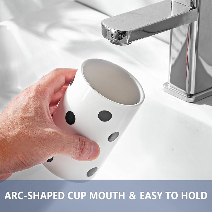 Black Polka Dot Ceramic Toothbrush Holders White - 2 Cups Toothbrush Holders for Bathrooms Toothbrush Toothpaste Holders, White Bathroom Tumbler Cups, Reusable Toothbrush Cups-Ruum Studio Home
