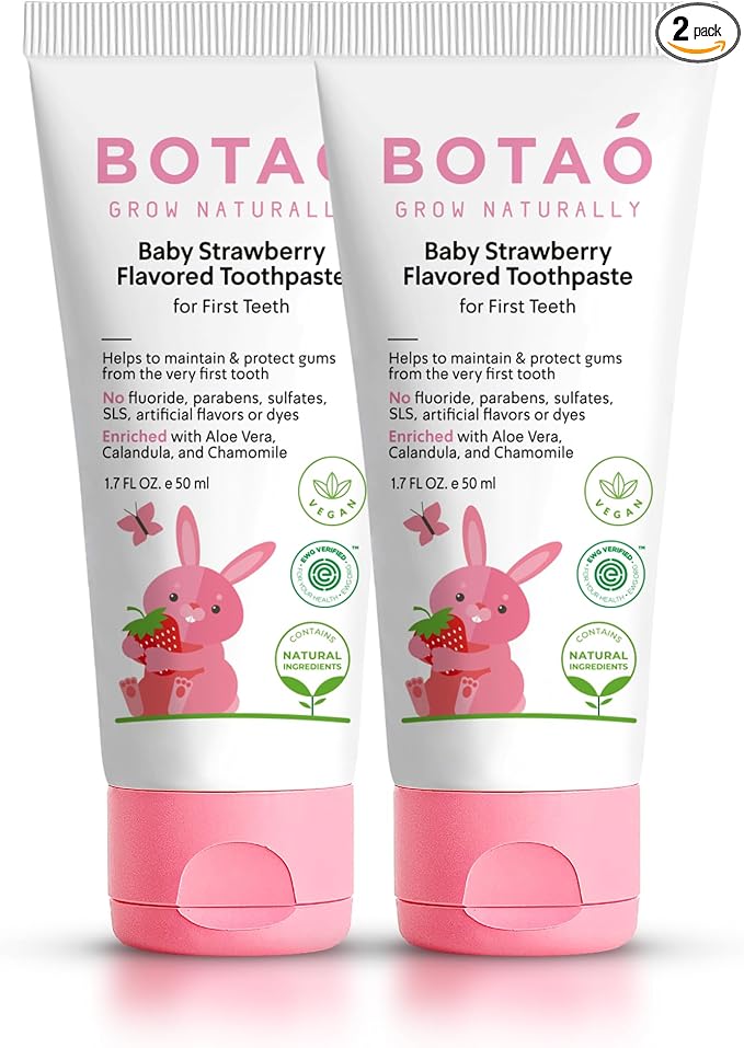 Fluoride Free Toddler Toothpaste | Strawberry Flavored - Training Toothpaste for Toddlers | EWG Verified, Vegan, SLS Free, Safe to Swallow, Aloe Vera (2Pack)-Ruum Studio Home