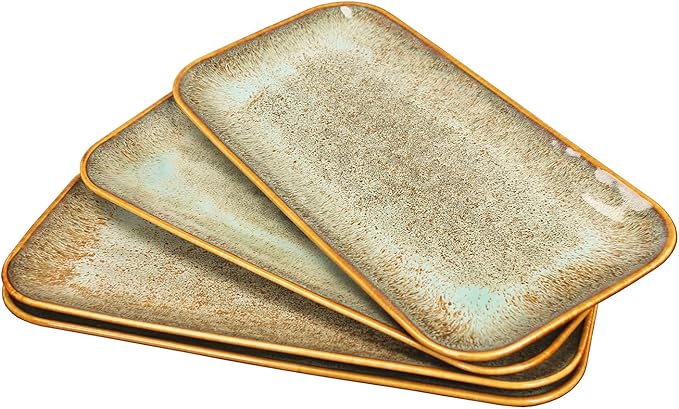 Ceramic Dinner Plates Dish Set, Set of 4, Microwave Oven and Dishwasher Safe,Scratch Resistant, Dinnerware Kitchen Porcelain Serving Dishes Brown glaze change, 12.4 Inch Rectangle plate-Ruum Studio Home