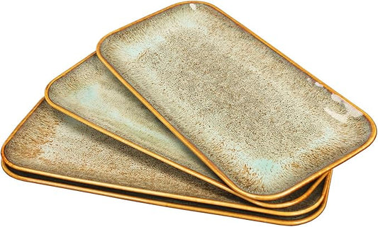 Ceramic Dinner Plates Dish Set, Set of 4, Microwave Oven and Dishwasher Safe,Scratch Resistant, Dinnerware Kitchen Porcelain Serving Dishes Brown glaze change, 12.4 Inch Rectangle plate-Ruum Studio Home