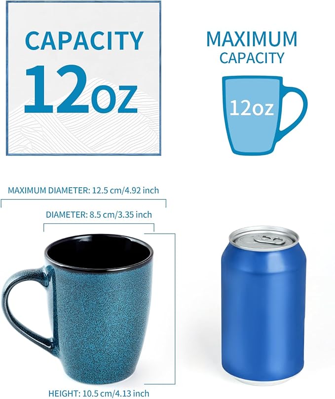Ceramic Coffee Mugs 12oz, Set of 6 - Large With Handle for Men, Women, Dad, Mom - Modern Cups for Tea, Latte, Cappuccino, Cocoa (6 Pack)-Ruum Studio Home