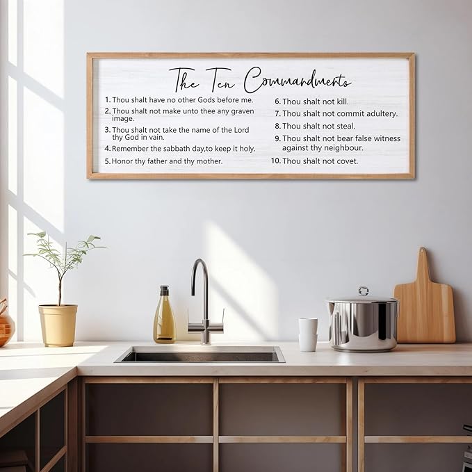The Ten Commandments Rustic Bible Verse Framed Wall Art, 40''×15'' Positive Religious Christian Saying Sign for God Jesus Christ Prayer, Vintage Horizontal Holy Inspirational Catholic Scripture Decor-Ruum Studio Home