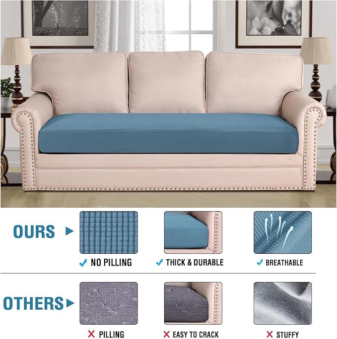 H.VERSAILTEX Super Stretch Individual Seat Cushion Covers Sofa Covers Couch Cushion Covers Slipcover Sets Thick Jacquard Textured Twill Fabric (1 Piece Sofa Cushion Cover, Dusty Blue)-Ruum Studio Home