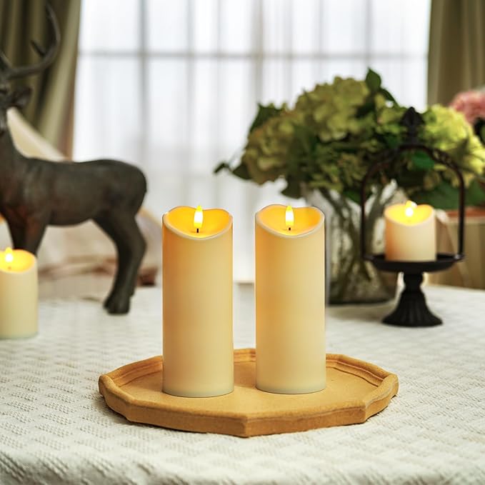 Homemory 3"x8" Outdoor Waterproof Flameless Candles, LED Candles, Battery Operated Candles with Remote and Timers, Electric Fake Plastic Pillar Candles, Dark Ivory, Set of 2-Ruum Studio Home