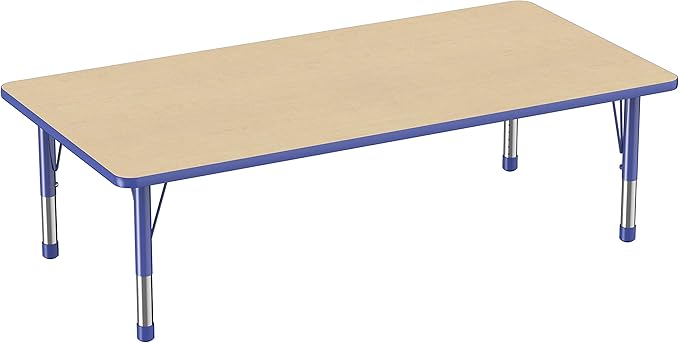 FDP Rectangle Activity School and Classroom Kids Table (36 x 72 inch), Toddler Legs, Adjustable Height 15-24 inches - Maple Top and Blue Edge-Ruum Studio Home