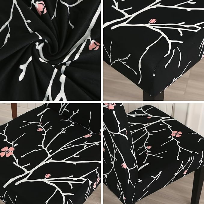 JQinHome Pattern Chair Covers for Dining Room Set of 6, High Stretch Removable Washable Parsons Chair Slipcover for Home Party Hotel Wedding Ceremony (Flourish Black,6PCS)-Ruum Studio Home