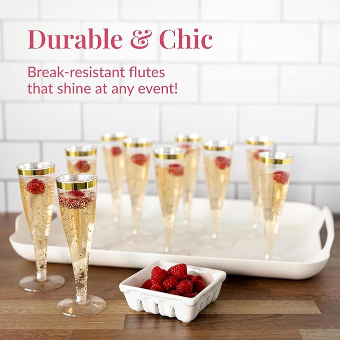 Prestee 48 Disposable Plastic Champagne Flutes with Gold Rim Glitter - Clear Toasting Glasses for Mimosa, New Year’s Eve Party, and Elegant Celebrations - Premium Quality Disposable Stemware-Ruum Studio Home