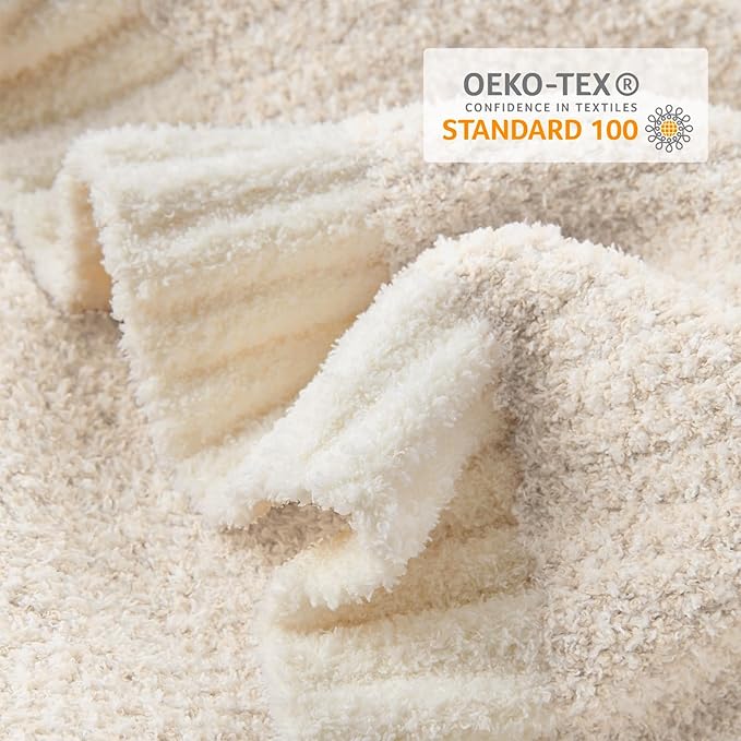 Snuggle Sac Queen Size Oversized Super Soft Bed Blanket - Warm & Cozy Knit Fuzzy Microfiber Blankets in Heather Ivory, 90 x 90-Ruum Studio Home