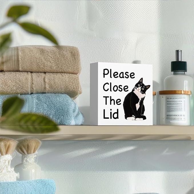 Funny Bathroom Decor, Funny Bathroom Wall Art, Black and White Bathroom Decor, Boho Bathroom Decor, Bathroom Decor for Shelves, Wooden Box Decor Sign for Home Farmhouse Living Room Table Shelf-Ruum Studio Home