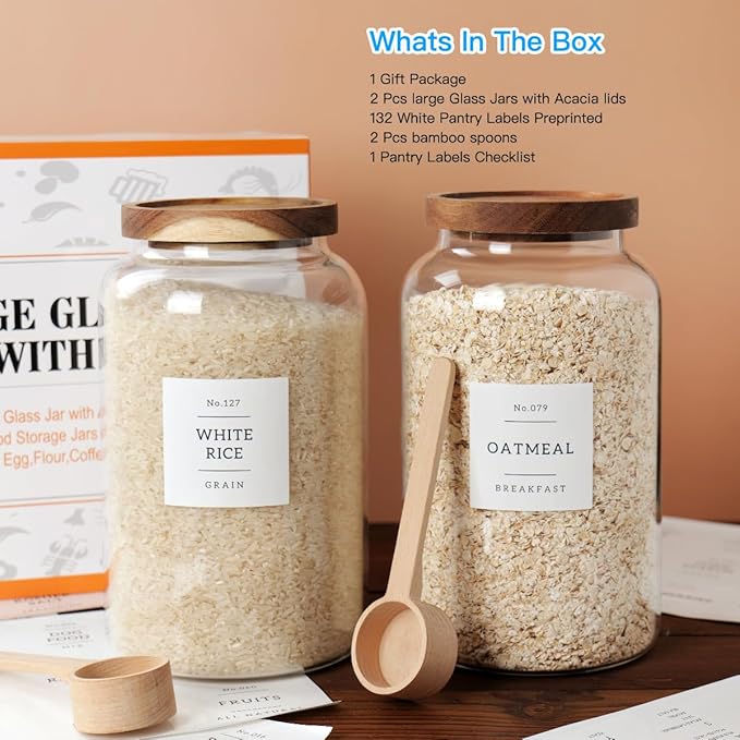 2 PCS Large Glass Jar with Airtight Lid, Glass Food Storage Jars for Tea,Spice,Cereal, Egg,Flour,Coffee and More(98 FL OZ/2800 ml)-Ruum Studio Home