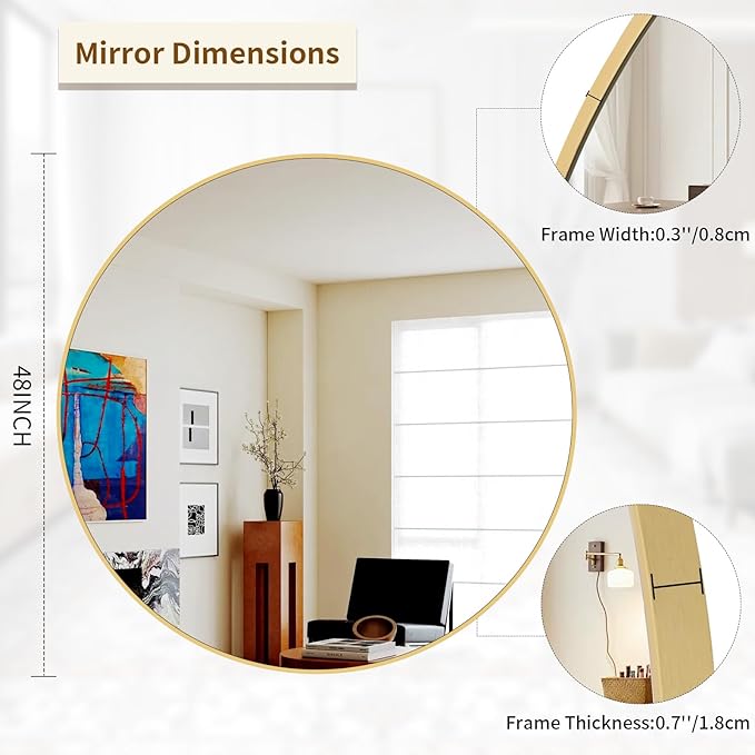 BEAUTYPEAK 48 Inch Round Mirror, Metal Frame Circle Mirror, Wall Mounted for Entryway, Bathroom, Vanity, Living Room, Gold-Ruum Studio Home