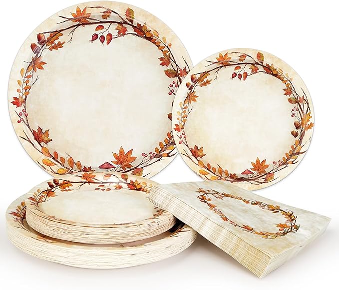 Homlouue 200 Pcs Fall Paper Plates and Napkins, Watercolor Disposable Dinnerware Set, Autumn Leaves Thanksgiving Party Supplies, Serve 50 Guests-Ruum Studio Home
