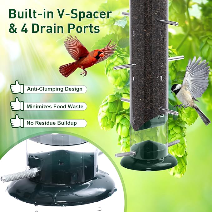 FEED GARDEN Finch Feeders for Outside, Nyjer & Thistle Bird Feeders, 15 Inch Tube Feeder with 12 Small Ports & 8 Perches, Durable Metal Design for Outdoor Hanging, Easy Fill & Clean-Ruum Studio Home