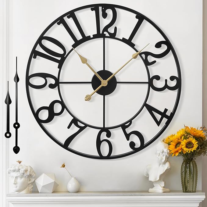 Large Wall Clock for Living Room Decor - 40cm/ 16 Inches Silent Non-Ticking Metal Wall Clocks Battery Operated, Vintage Decorative Modern Wall Clock for Bedroom, Office, Farmhouse Decor-Ruum Studio Home