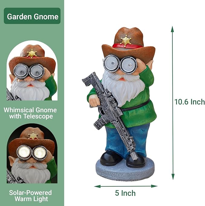 Funny Garden Gnomes Statue Outdoor Decor, Solar Telescope Gnome Decorations for Yard, Lawn, Patio, Porch, Fathers Day Birthday Housewaming Gifts for Dad, Men, Husband, 10.6 Inch, Resin-Ruum Studio Home