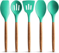 Zulay Kitchen Non-Stick Cooking Utensils Set with Authentic Acacia Wood Handles – 5-Piece Durable & Stylish Silicone Kitchen Utensils Set – Heat Resistant to 464°F – Mint-Ruum Studio Home