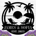 Personalized Beach Metal Monogram Sign, Custom Palm Trees Metal Name Sign, Outdoor Metal Family Name Sign, Custom Last Name Sign, Beach Coastal House Decor-Ruum Studio Home