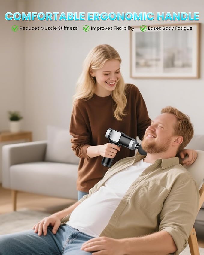 Deep Tissue Massage Gun, Portable Percussion Electric Muscle Massager for Pain Relief, Handheld Massagers with 30 Speeds & 6 Attachments for Back and Neck, Gifts for Men Women-Ruum Studio Home