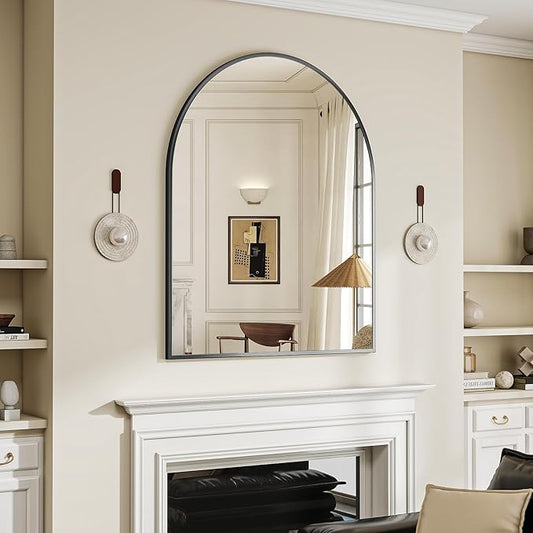 BEAUTYPEAK 32"x42" Arch Bathroom Mirror, Wall Mounted Vanity Metal Frame Mirror for Bedroom, Entryway, Living Room, Black-Ruum Studio Home