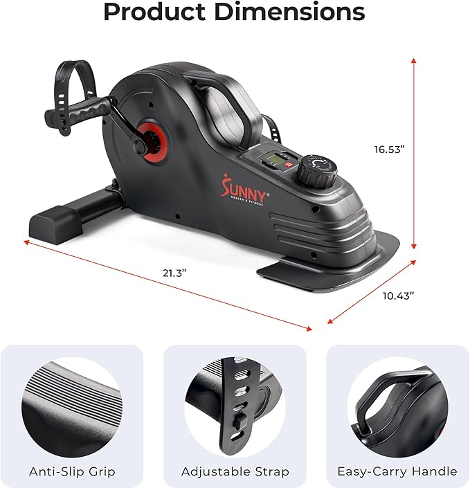 Sunny Health & Fitness Dual Function Under Desk Pedal Exerciser, Portable Indoor Cardio Mini Bike at Home, Arm/Leg Cycle for Seniors, Optional Magnetic, Motorized & Free SunnyFit App Bluetooth Connect-Ruum Studio Home