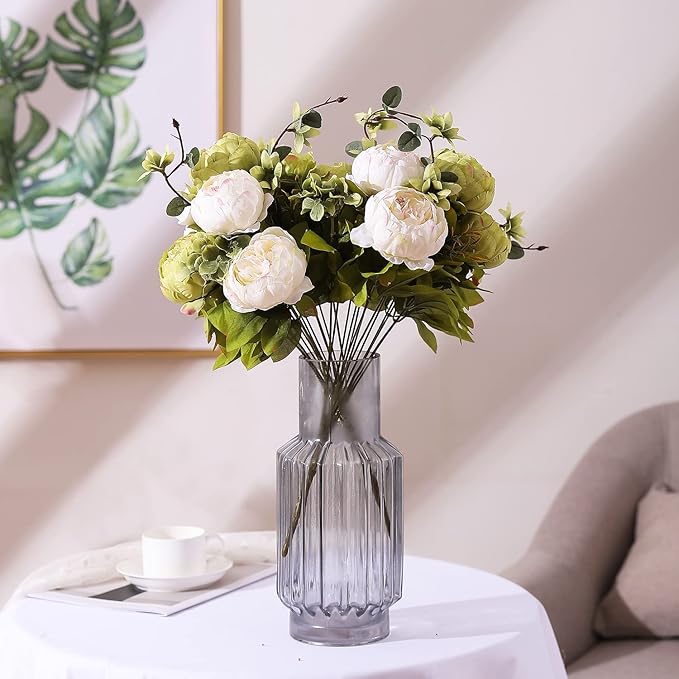 Duovlo Fake Flowers Vintage Artificial Peony Silk Flowers Wedding Home Decoration,Pack of 1 (New Green)-Ruum Studio Home