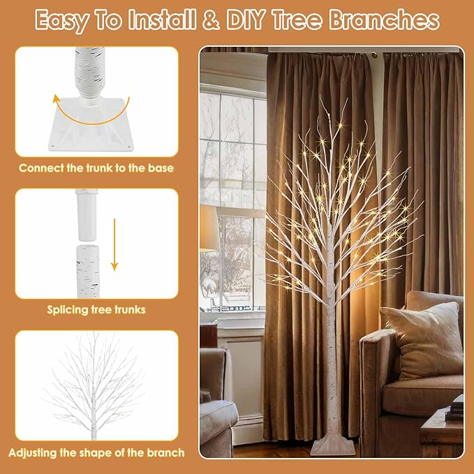 2 Pack 5FT 200LED Christmas Lighted Birch Tree, Timer Function Prelit Artificial Tree Lamp Plug in with Warm White Lights, 2 Modes Twinkling Twig Trees for Indoor Outdoor Party Christmas Decorations-Ruum Studio Home