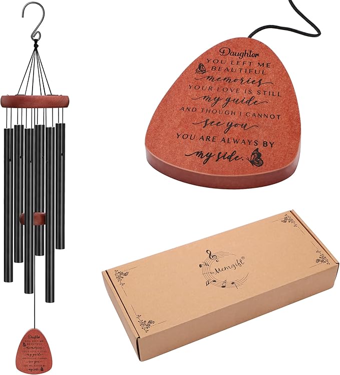 Memgift Memorial Wind Chime for Loss of Loved One - Sympathy Gift for Daughter - Outdoor Remembrance Wind Chime for Garden, Patio, Yard 32 Inch-Ruum Studio Home