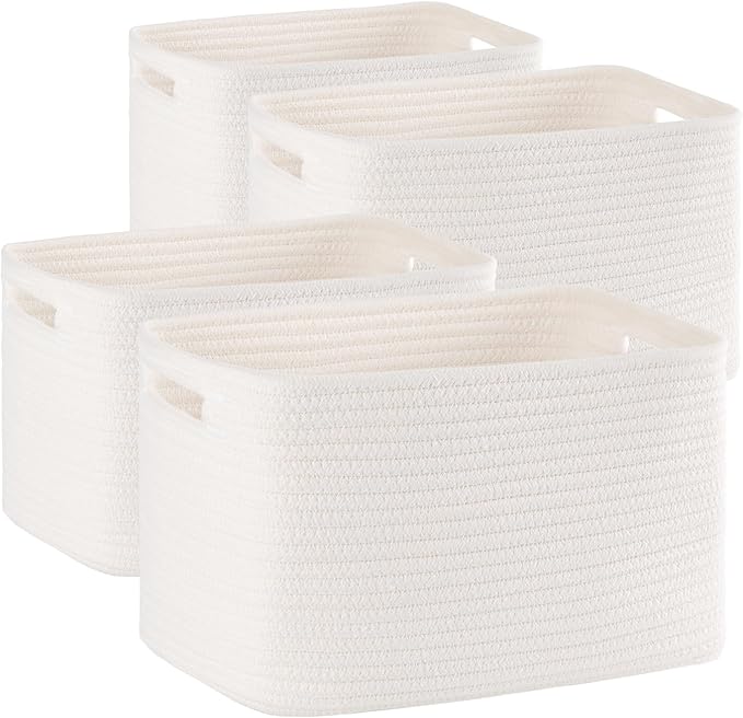 4 Pack Storage Baskets for Organizing, Woven Baskets for Shelves - Perfect for Toys, Books, Towels, and Clothes, Durable Gift Basket Bins Toy Storage, 12.7''L x9''W x7.8''H, White-Ruum Studio Home
