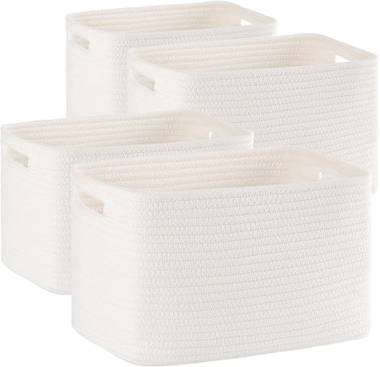 4 Pack Storage Baskets for Organizing, Woven Baskets for Shelves - Perfect for Toys, Books, Towels, and Clothes, Durable Gift Basket Bins Toy Storage, 12.7''L x9''W x7.8''H, White-Ruum Studio Home