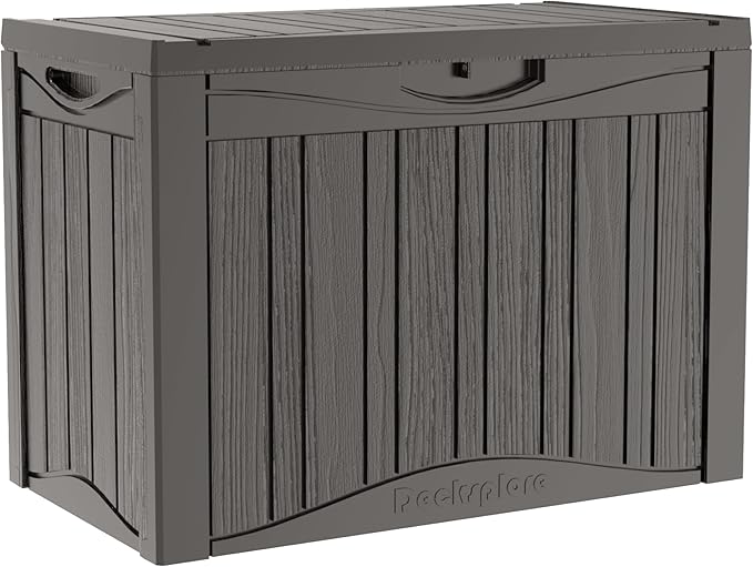 45 Gallon Double-Wall Resin Deck Box - Lockable Waterproof Outdoor Storage Box, 515bs Capacity & Doubles as Seating for Patio Furniture - Garden Tools, Pool Accessories (Brown)-Ruum Studio Home