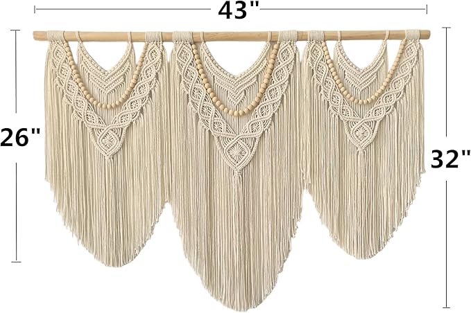 large macrame wall hanging - Boho Tapestry Macrame Wall Decor Art- Chic Bohemian Handmade Woven Tapestry Home Decoration for Bedroom Living Room Apartment Wedding Party - 43"x32" (Beige-Wood Bead)-Ruum Studio Home