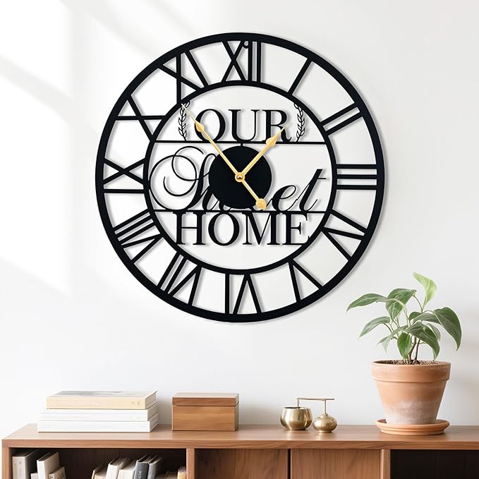 20inches/50cm Wall Clocks Roman Numeral Battery Powered No Ticking Silent Modern Unique Metal Wall ClocksSuitable Living Room Kitchen Bedroom Fireplace Office Farmhouse-Ruum Studio Home