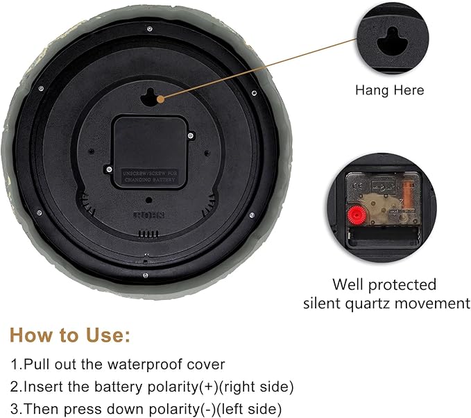 eYotto 10 Inch Small Indoor/Outdoor Waterproof Wall Clock with Thermometer Silent Non-Ticking Battery Operated Wall Clocks Weatherproof for Patio, Pool, Garden, Lanai, Fence, Porch, Deck, Bathroom-Ruum Studio Home