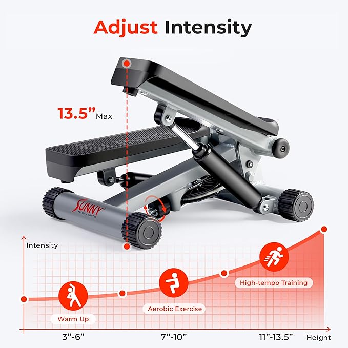 Sunny Health & Fitness Mini Stepper for Exercise at Home, Stair Step Workout Machine with Resistance Band and Over 300lb Weight Capacity, Optional Twist Motion and Free SunnyFit App Connection-Ruum Studio Home