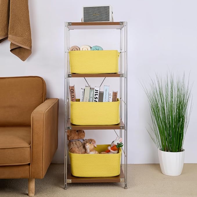 Large Storage Baskets for Shelves, Closet Organizers Bins for Clothes Blanket Towels, Baby Nursery, Toy Baskets Box, Woven Rope Baskets, 17 x 13 x 7.5”, 2 Packs Yellow-Ruum Studio Home