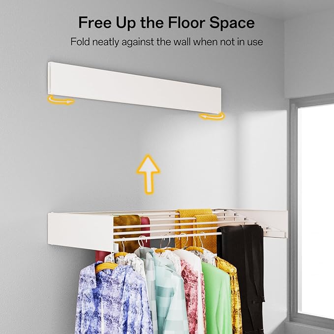 Wall Mounted Drying Rack for Laundry 31.5'', Folding Drying Rack Clothing Wall Mount with 5 Rods, Space Saving for Indoor Outdoor Bathroom Balcony (White 31.5")-Ruum Studio Home