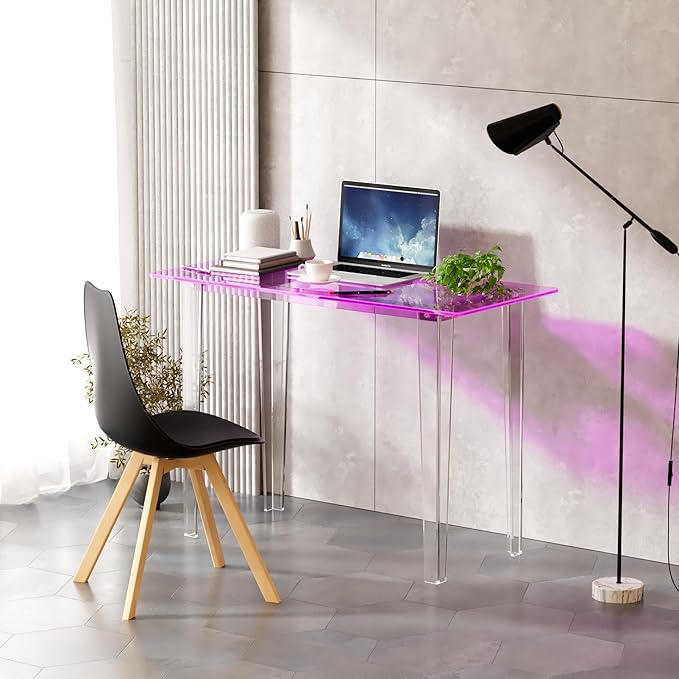 Acrylic Desk, Modern Study Table for HomeOffice-Extended Surface Multi-Purpose Console & EntrywayTable, Sturdy Lightweight Design（(42.5-inch, Pink)-Ruum Studio Home